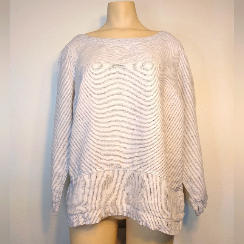 Tahari Linen Striped Top Size M